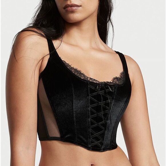 Victoria’s Secret DREAM ANGELS Unlined Lace-Up Velvet Corset Top in the Size L - Picture 1 of 8